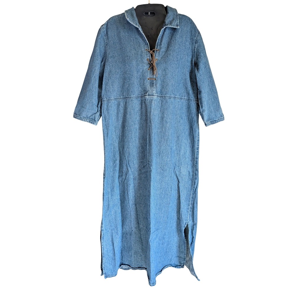 Denim Dress 12 90s Y2K Boho Western Midi Slit Modest Laced Minimalist Casual